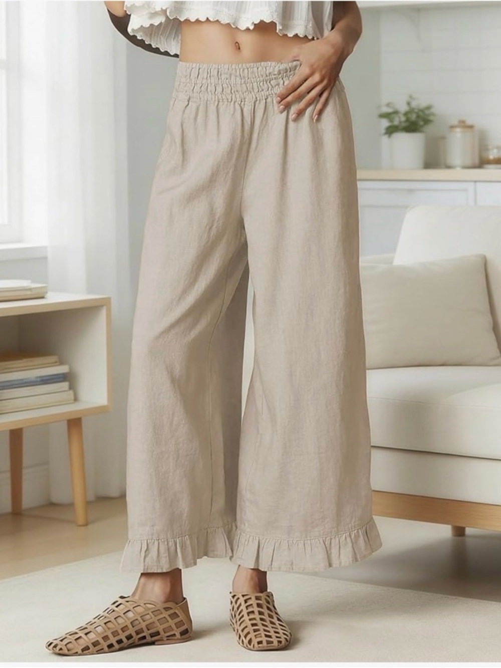NWT Beige Linen Blend Pants-S - Picture 7 of 17